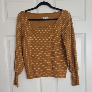 Madewell Mustard Knit Top with Tiny White Flower Motif